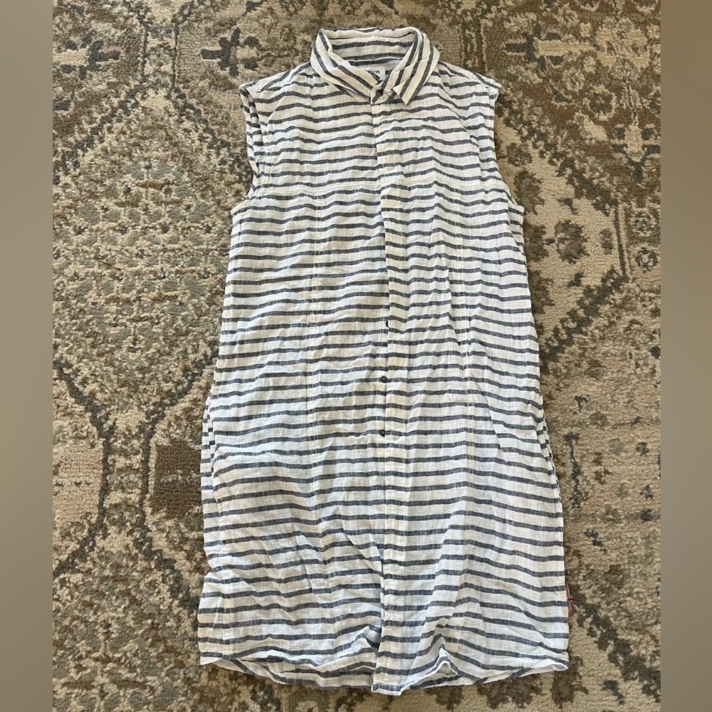 Women’s Linen Blend Striped sleeveless Shirt Dress coverup NWT small
